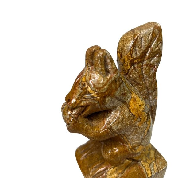 Hand-Carved Soapstone Squirrel Eating Nut Figurine Gold Brown - Picture 6 of 10